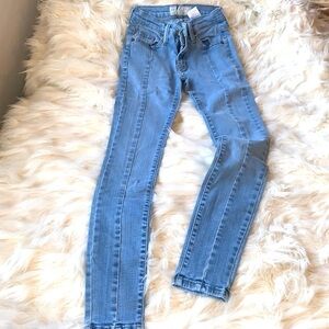 Free People Seamed Light Wash Blue Denim Skinny Jeans Size 24